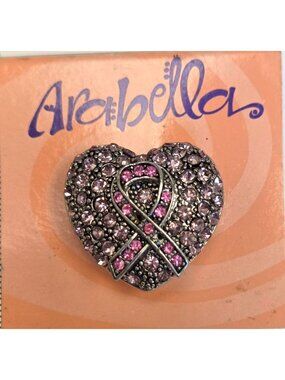 Arabella Heart Shaped Pink Ribbon Rhinestone Brooch